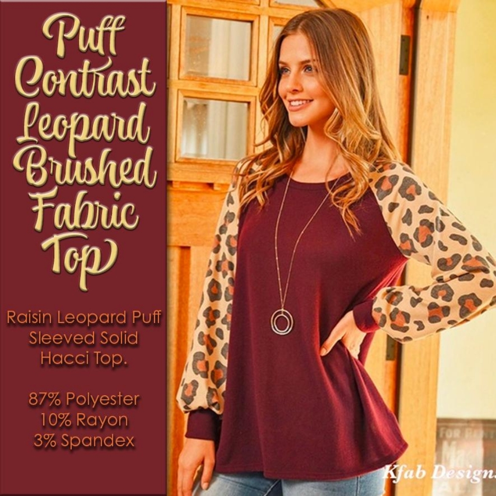 Puff Contrast Leopard Brushed Fabric Top